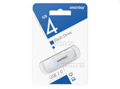Флешка USB 4Gb SmartBuy Scout, USB 2.0, белый